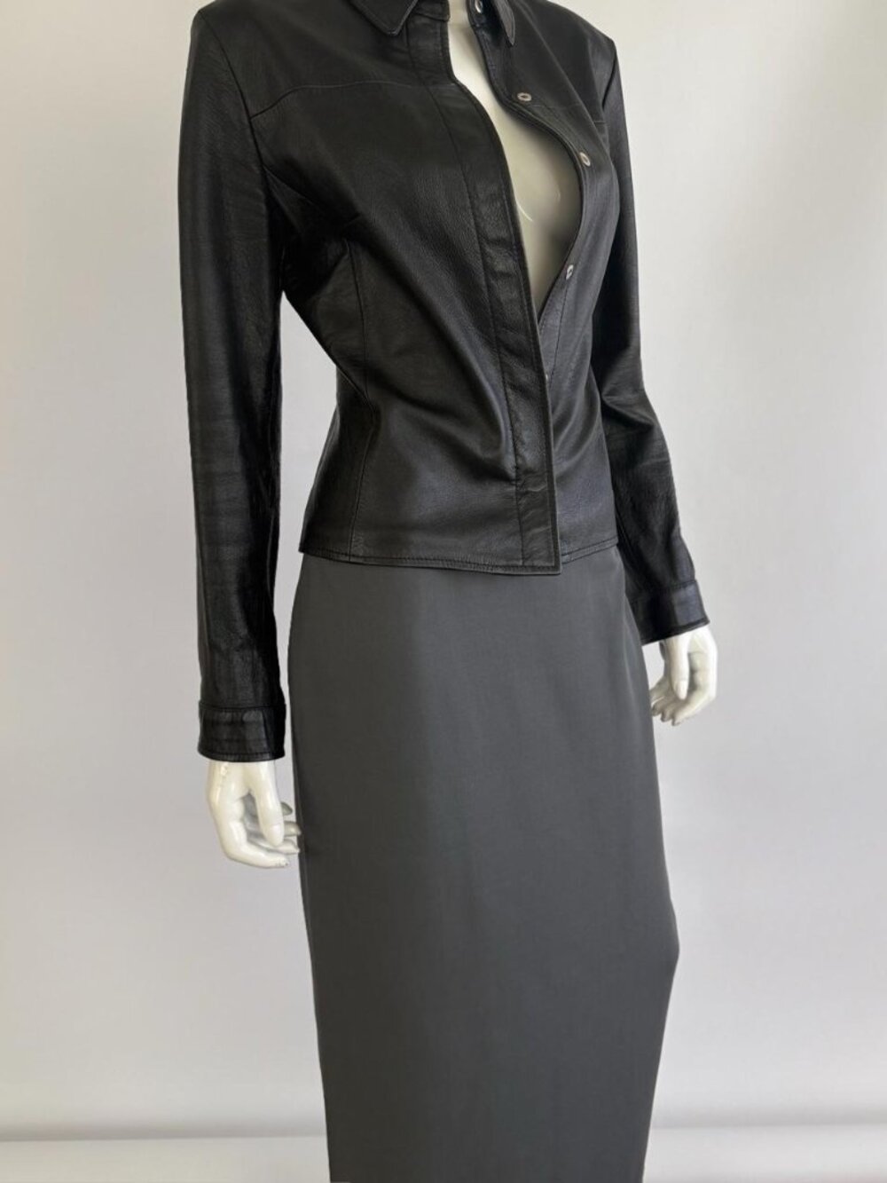 Emporio Armani Vintage 90s Charcoal Gray Wool Maxi Column Skirt